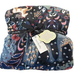 Vera Bradley Velvet Plush Throw Blanket White Horse Peacock Enchantment 80"x50"